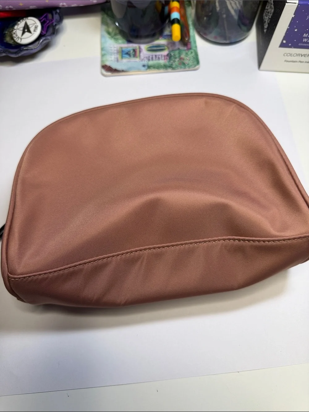 kate spade rose blush zip cosmetic pouch with gold logo